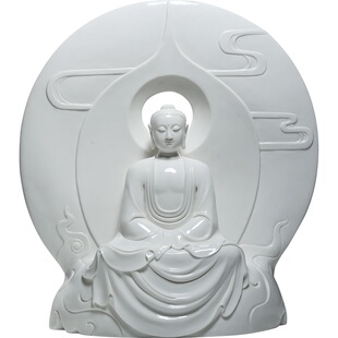 微美 一叶一菩提白瓷家用供奉赖瑞攀大师摩尼如来佛祖像居家摆件