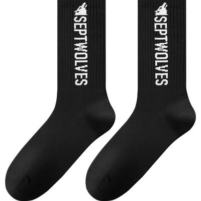 潮男士纯棉加厚高帮运动风长筒袜