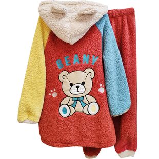 米娜MinaHome泡泡绒睡衣女2020年新款秋冬加绒加厚长袖家居服套装