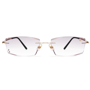 万金宝无框切边眼镜定制度数近视抗辐射金色W2195