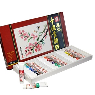 日本樱花国画颜料12/18/24色初学者入门专业高级中国画工具套装山水花鸟水墨工笔画专用国画颜料套装姜思序堂
