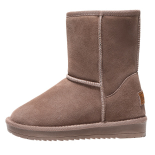 2025冬季新款雪地靴女款韩版百搭内增高中筒加绒厚底保暖棉鞋真皮