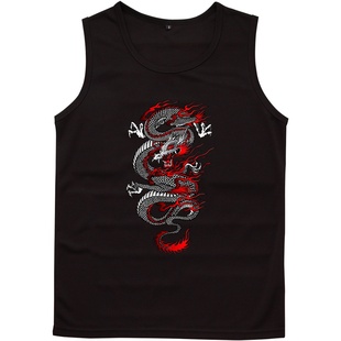 龙图案国潮中国风周边印花衣服夏季网眼短袖背心男生休闲潮流T恤