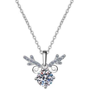 纯银镶嵌莫桑石森系锁骨链项链一路有你吊坠麋鹿日韩简约礼物镀金