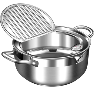 日本式天罗妇油炸锅304不锈钢带温度计深型油炸锅家用电磁炉炸锅