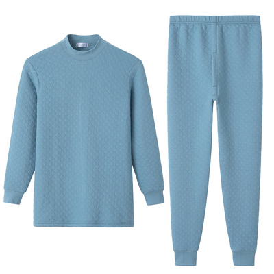 青少年三层夹棉保暖内衣套装男士