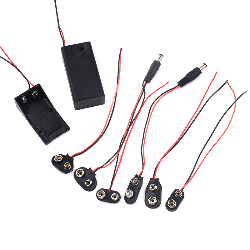9V12v電池扣 電池盒T/I型9伏帶蓋帶開關帶5.5*2.1插頭6F22方形座