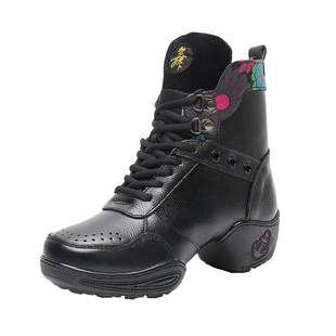 意中飞舞蹈鞋女真皮春秋爵士水兵舞靴跳舞女鞋子软底中跟广场舞鞋