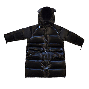 H AND E原创设计女童白鸭绒外套立体耳朵长款保暖米奇连帽羽绒服