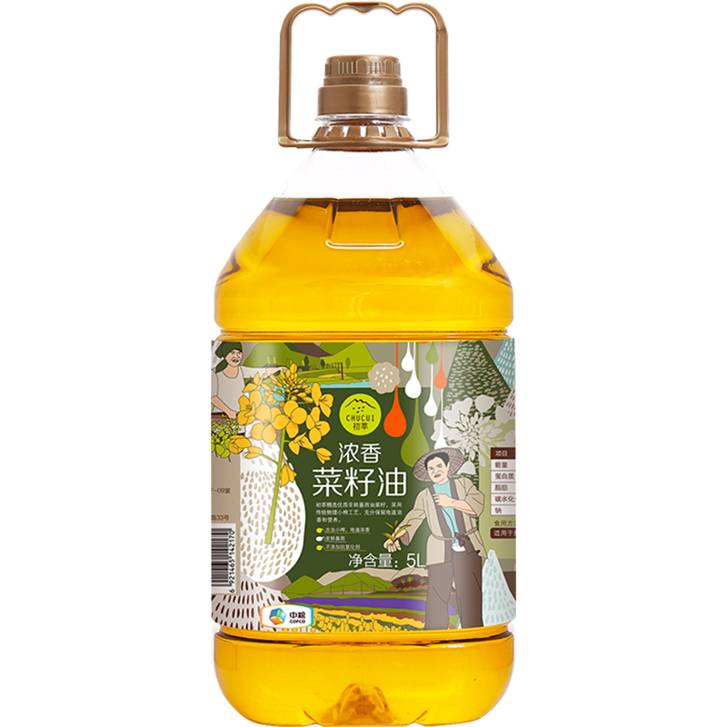 中粮初萃食用油古法小榨浓香菜籽油5L非转基因低芥酸传统炒香初油