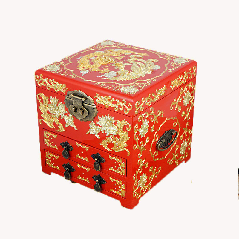 作品手工彩绘龙凤呈祥推光漆器