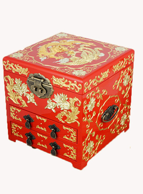 作品手工彩绘龙凤呈祥推光漆器