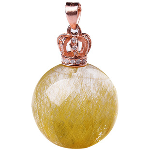 金发晶转运珠单珠吊坠发晶球镶嵌925银皇冠男女锁骨项链水晶饰品