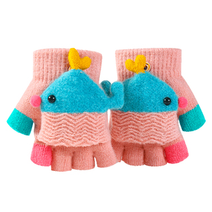 儿童手套秋冬季女孩男童新款写字翻盖两用五指半宝宝上学冬天保暖