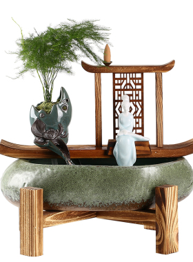 中式风室内办公盆栽乔迁流水摆件