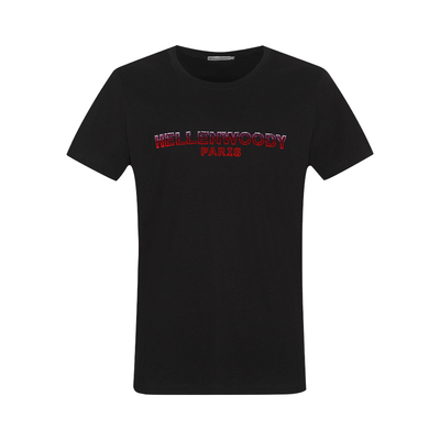 半袖修身渐变立体字母刺绣t恤