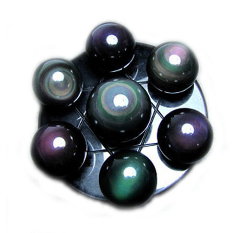 天然黑曜石摆件猫眼多规格七星阵
