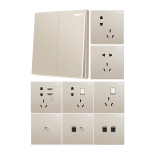 罗格朗开关插座面板仕典金色多孔tcl五孔86型墙壁空调面板16a插座