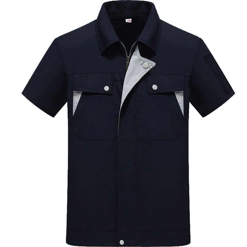 夏季工作服男短袖套装薄款透气工厂车间半袖夏装汽修服劳保服定制
