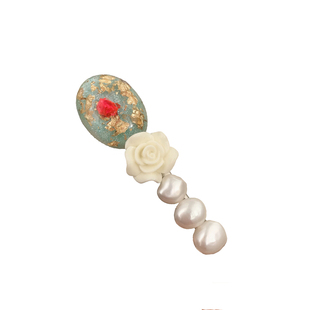 「玫瑰花园」原创手作复古森系奶油玫瑰干花珍珠发夹刘海一字夹女