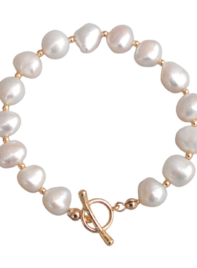 天然珍珠手链女法式潮14k包金ins