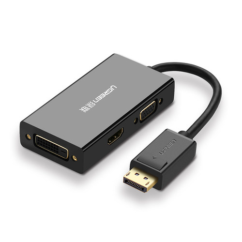绿联DP转HDMI/DVI/VGA三合一转换器笔记本电脑外接屏显示器高清