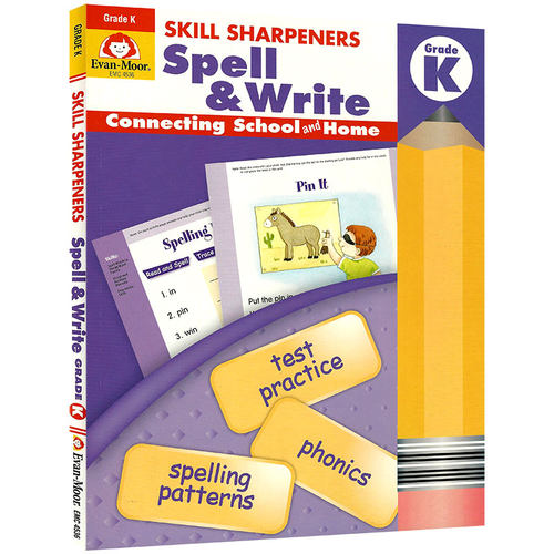 Skill Sharpeners Spell Write Grade K 技能铅笔刀写作 幼儿园学前 Evan Moor英文原版美国加州练习册EvanMoor SkillSharpers