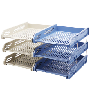 晨光文件收纳架三层塑料横式文件盘文件座文件框资料收纳置物架文件筐多层黑色文件夹收纳盒办公室用品大全