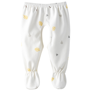 新生儿裤子宝宝包脚裤春秋纯棉开档秋裤初生婴儿连脚裤无骨四季款