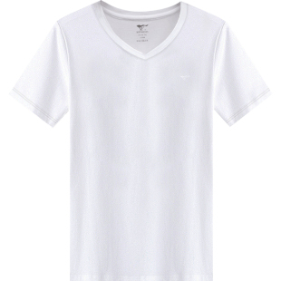 七匹狼短袖t恤男士纯棉V领打底衫100%全棉体恤半袖鸡心领白色汗衫