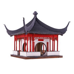 古建筑模型拼装国风凉亭手工亭子材料榫卯摆件中式工艺品 墨华亭