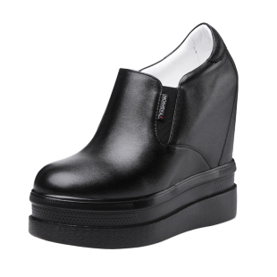 春季小个子内增高14cm女鞋小码真皮小白鞋超高跟厚底单鞋松糕休闲