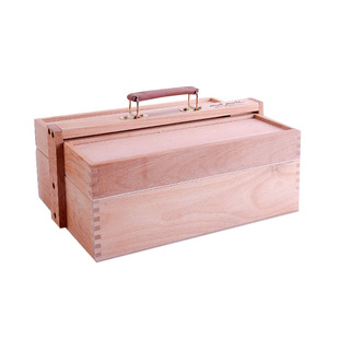 蒙玛特 实木油画箱大号三层手提式画画工具箱多功能折叠写生收纳箱桦木轻便型水粉丙烯美术工具箱画盒