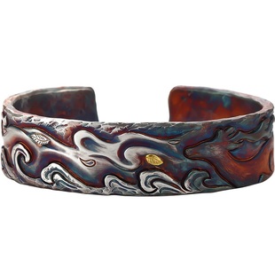 原创设计「春盛鹿灵」手镯男士999纯银镶24K金手工定制霸气宽镯子