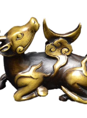 黄铜犀牛望月装饰品书房中式摆件