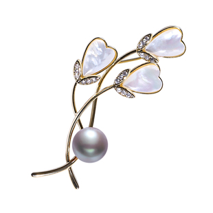 香港珍世缘 紫云 正品天然淡水珍珠胸针高档气质珍珠别针胸花