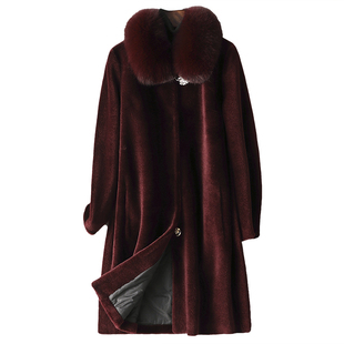 羊剪绒大衣女新款2025冬狐狸毛领大码中年妈妈羊羔毛颗粒皮草外套