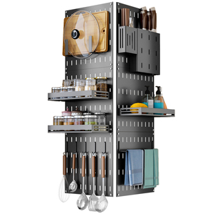 免打孔厨房洞洞板置物架壁挂式刀架转角调料架墙上挂架碗碟收纳架