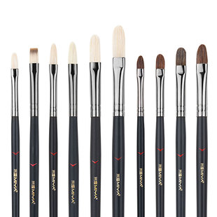 米娅水粉笔单支画笔黑骑士扇形笔水洗猪鬃马毛扁圆锋色彩美术生专用油画笔丙烯笔小号中号排刷子米亚画笔