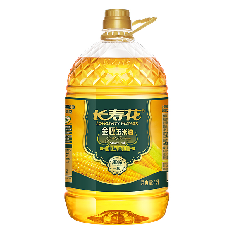 長壽花金胚玉米油4L*1桶非轉(zhuǎn)基因物理壓榨一級食用油烘焙植物油