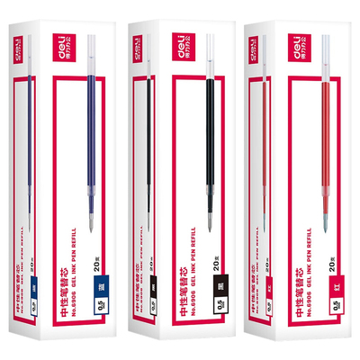 得力文具学生中性笔芯0.38子弹头水笔替芯全针管0.5黑色红蓝批发0.35mm办公书写工具签字1.0粗黑色学生蓝替芯