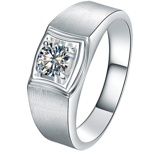 莫桑石钻戒婚戒男款银镀白金铂金戒指结婚订婚戒指送男友礼物饰品