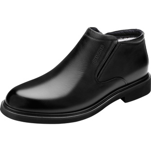 3515强人男鞋冬季保暖加绒棉皮鞋真皮羊毛休闲高帮鞋商务短靴男