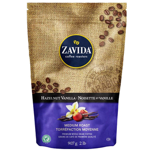 加拿大原装进口ZAVIDA香草奶油榛子907g咖啡豆中度烘培免费磨粉