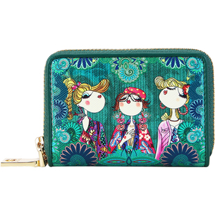 卡秀真皮印花迷你风琴拉链卡包2025新款潮多功能卡片包牛皮零钱包