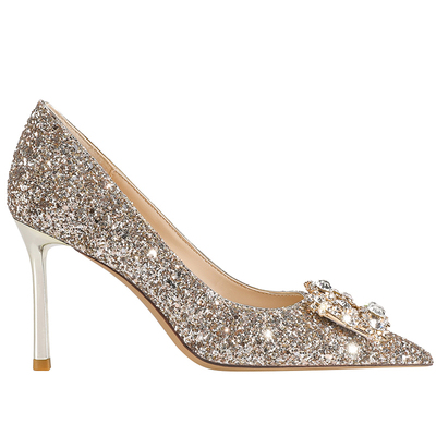 婚鞋2021年新款伴娘婚纱细跟方扣