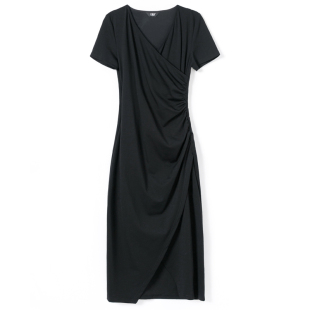 黑色长裙连衣裙女夏季2025新款包臀高端V领收腰修身显瘦气质裙子