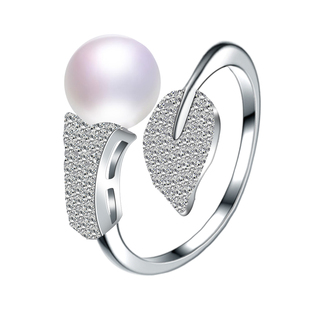 香港珍世缘 凝琴 天然淡水小珍珠戒指女款开口可调节时尚银质戒圈