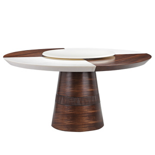 楷模 拿铁-亚伦餐桌现代简约意式轻奢转盘圆餐桌餐椅套餐