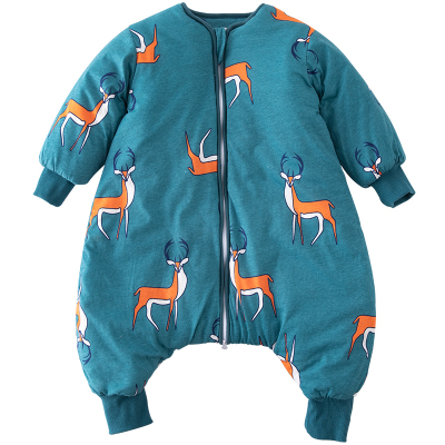 三层夹棉防踢秋冬季加厚连体睡衣